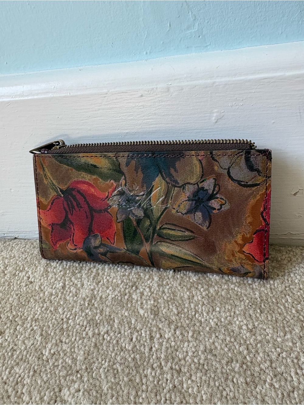 Patricia Nash Leather Nazari Bifold Wallet Sienna Sunset Floral Print Boho Chic